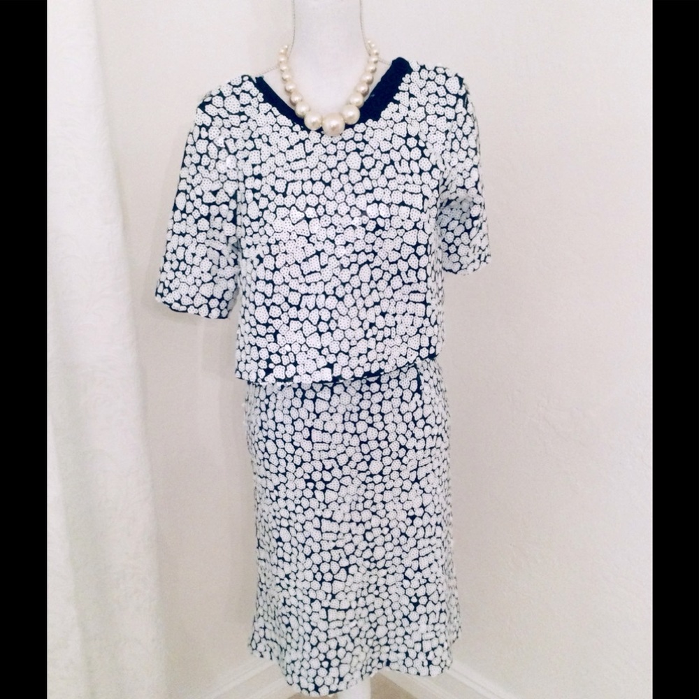 FRENCH CONNECTION SQUIN SKIRT & TOP SET BLACK-WHT